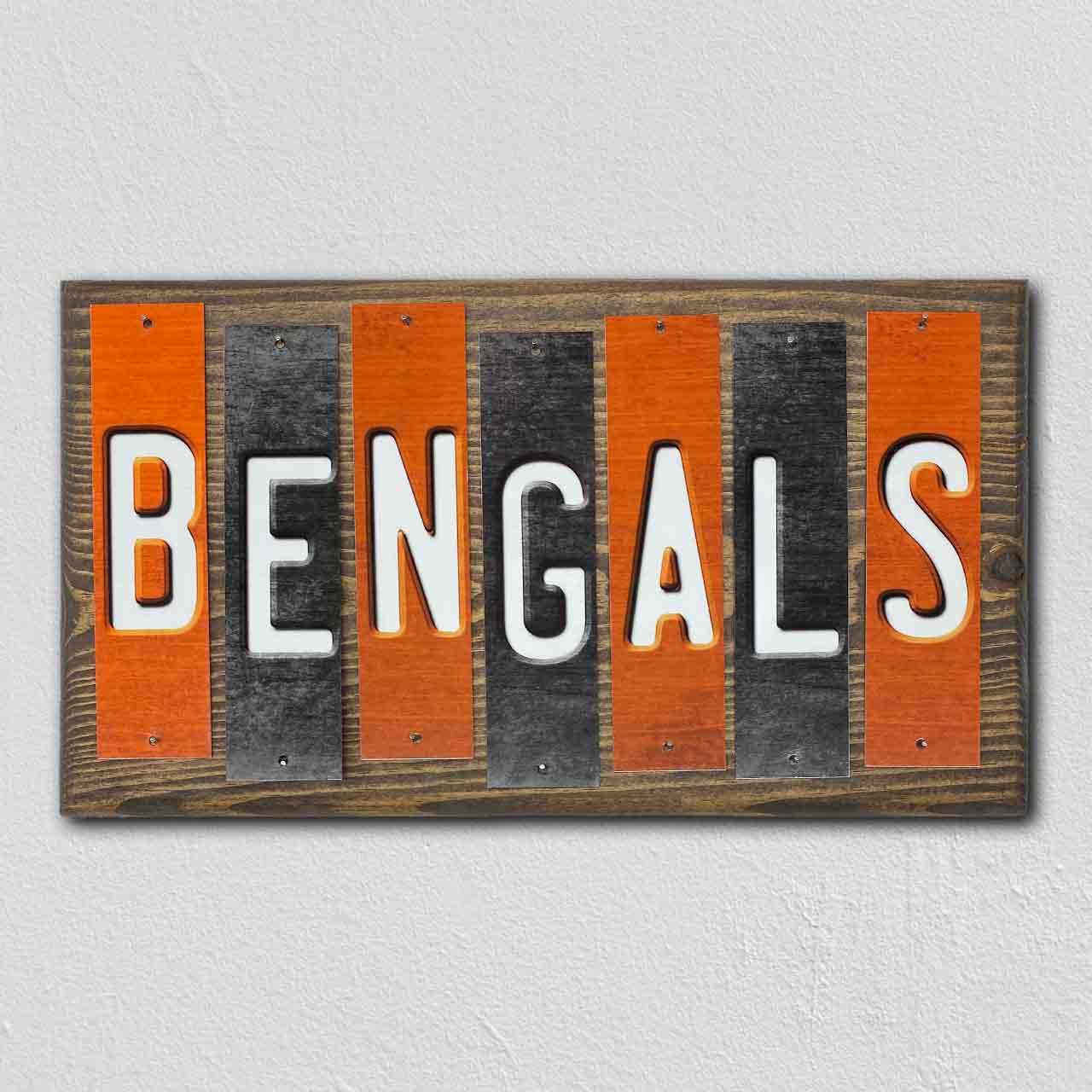 Bengals Team Colors Football Fun Strips Novelty Wood Sign WS-744