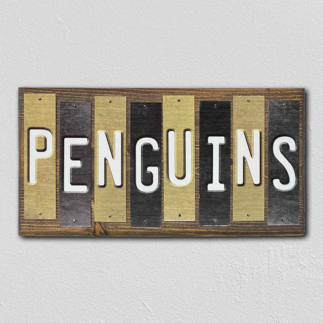 Penguins Team Colors Hockey Fun Strips Novelty Wood Sign WS-796