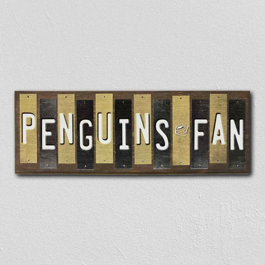 Penguins Fan Team Colors Hockey Fun Strips Novelty Wood Sign WS-797