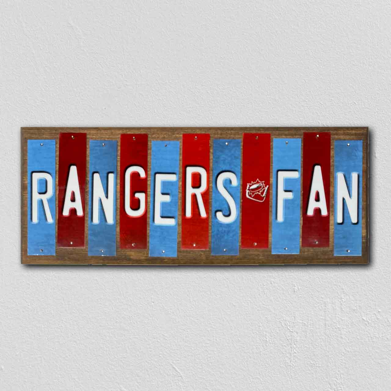 Rangers Fan Team Colors Hockey Fun Strips Novelty Wood Sign WS-841