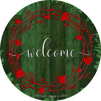 Welcome Wreath Green Wood Novelty Circle Coaster Set of 4