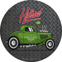 Green Hotrod Novelty Circle Coaster Set of 4