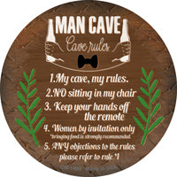 Cave Rules My Rules Novelty Circle Coaster Set of 4