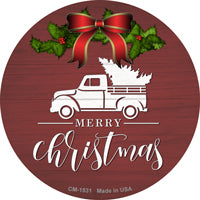 Merry Christmas Truck Red Novelty Circle Coaster Set of 4