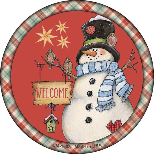 Welcome Snowman Novelty Circle Coaster Set of 4