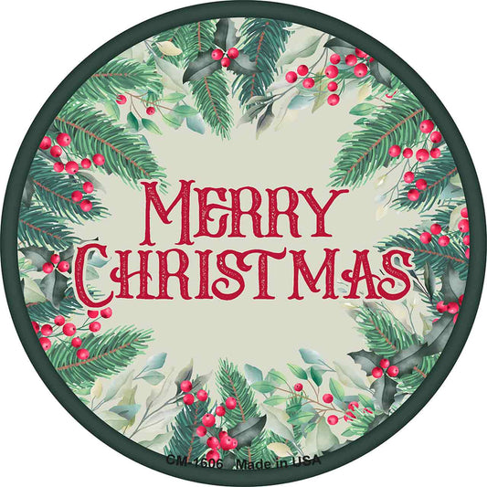 Merry Christmas Red Berries Novelty Circle Coaster Set of 4