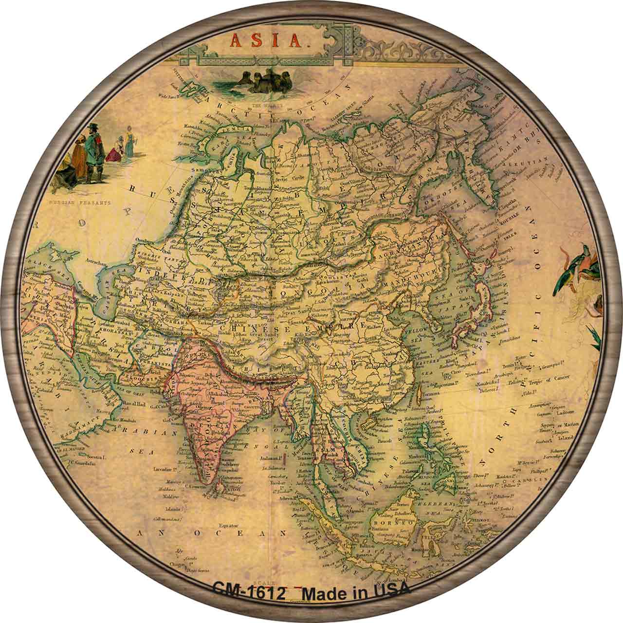 Asia Map Novelty Circle Coaster Set of 4