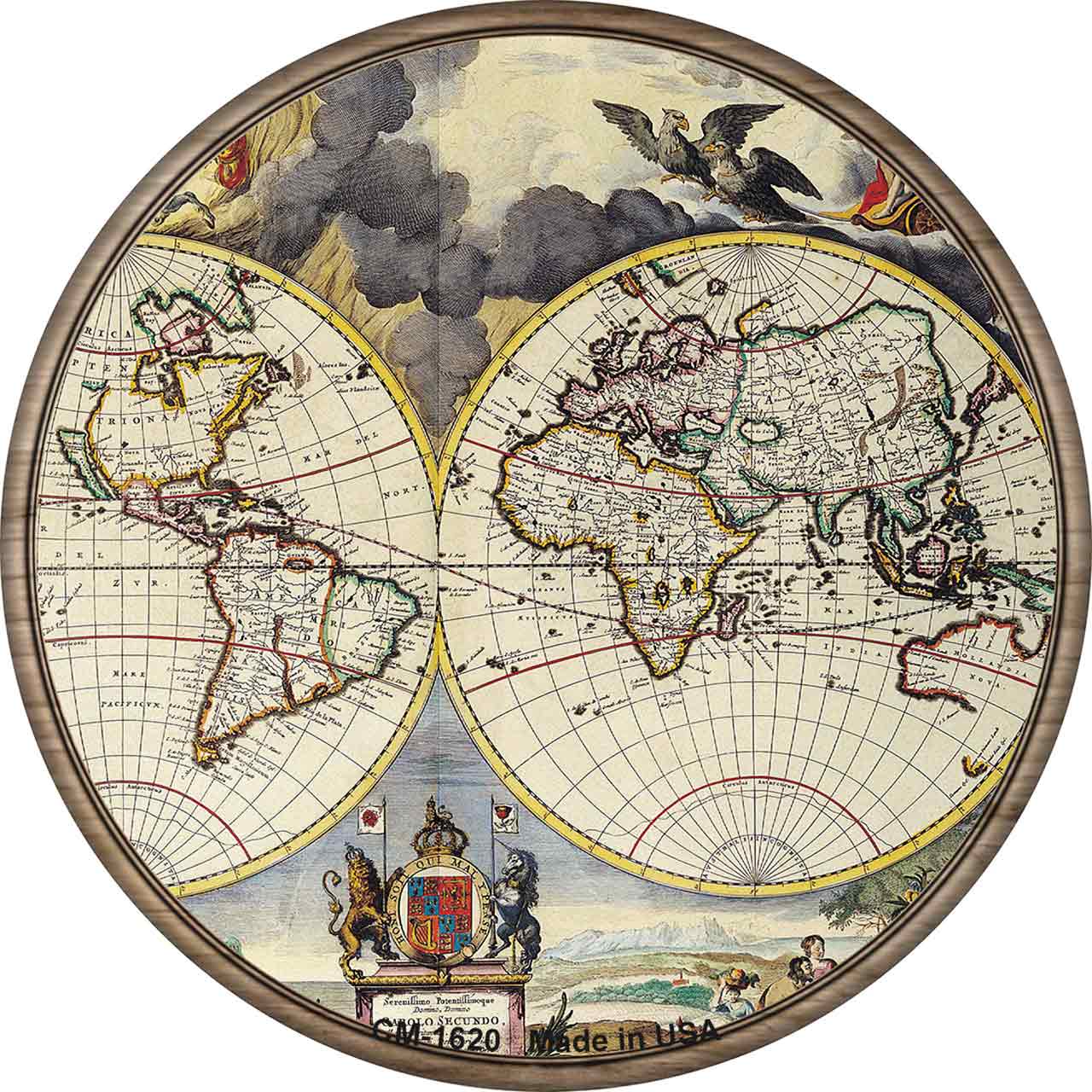 World Map Novelty Circle Coaster Set of 4