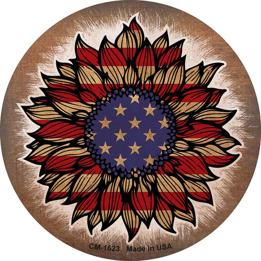 USA Flag Sunflower Novelty Circle Coaster Set of 4