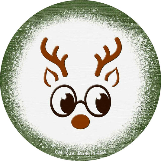 Dark Green Reindeer Face Novelty Circle Coaster Set of 4