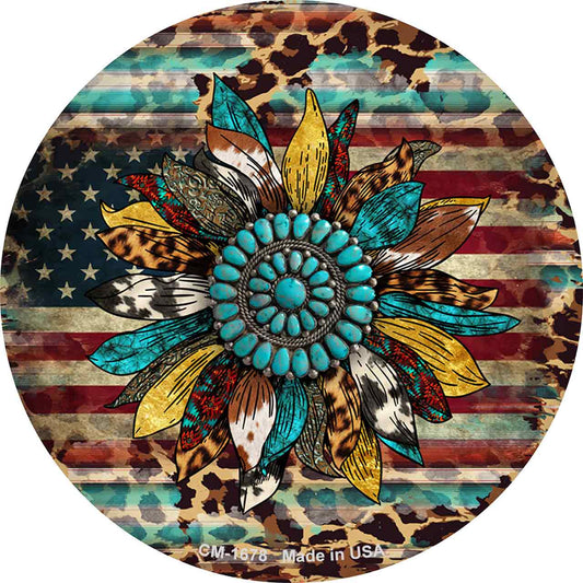 Turquoise Concho Sunflower Novelty Circle Coaster Set of 4