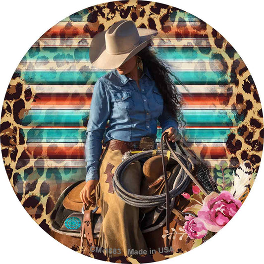 Cowgirl On Horse Rope Novelty Circle Coaster Set of 4