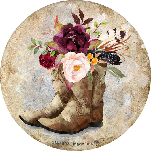 Flowers In Boots Novelty Circle Coaster Set of 4