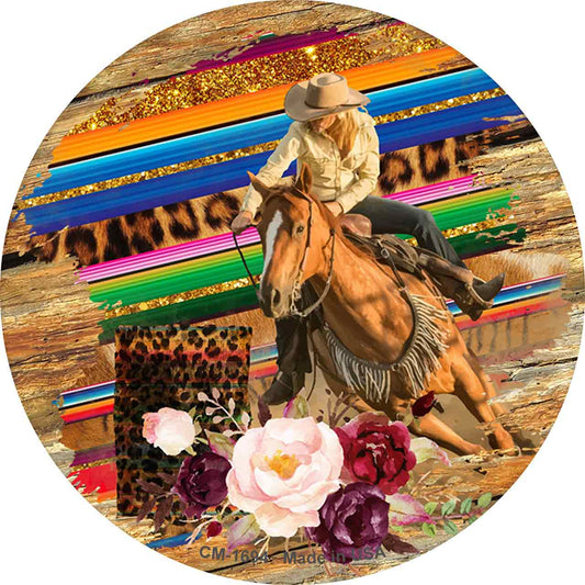 Cowgirl Horse On Wood Novelty Circle Coaster Set of 4