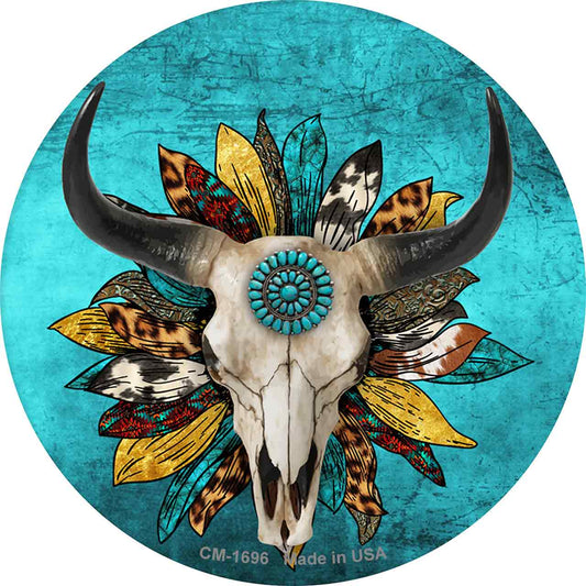 Cow Skull Sunflower Turquoise Novelty Circle Coaster Set of 4