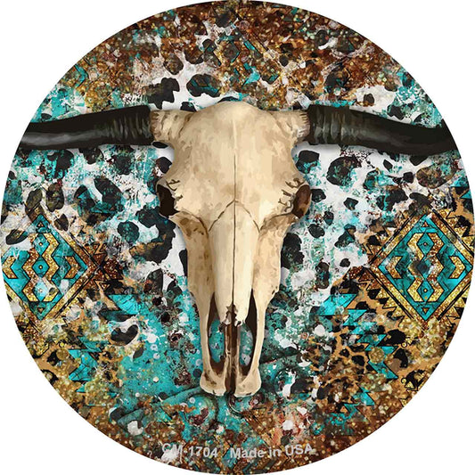 Cow Skull Mixed Print Novelty Circle Coaster Set of 4