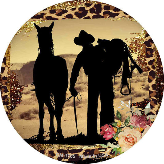 Cowboy With Horse Silhouette Novelty Circle Coaster Set of 4