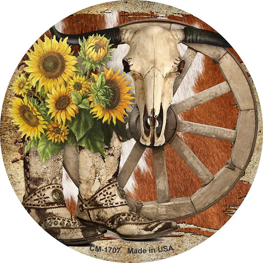 Boots Cow Skull Barn Novelty Circle Coaster Set of 4