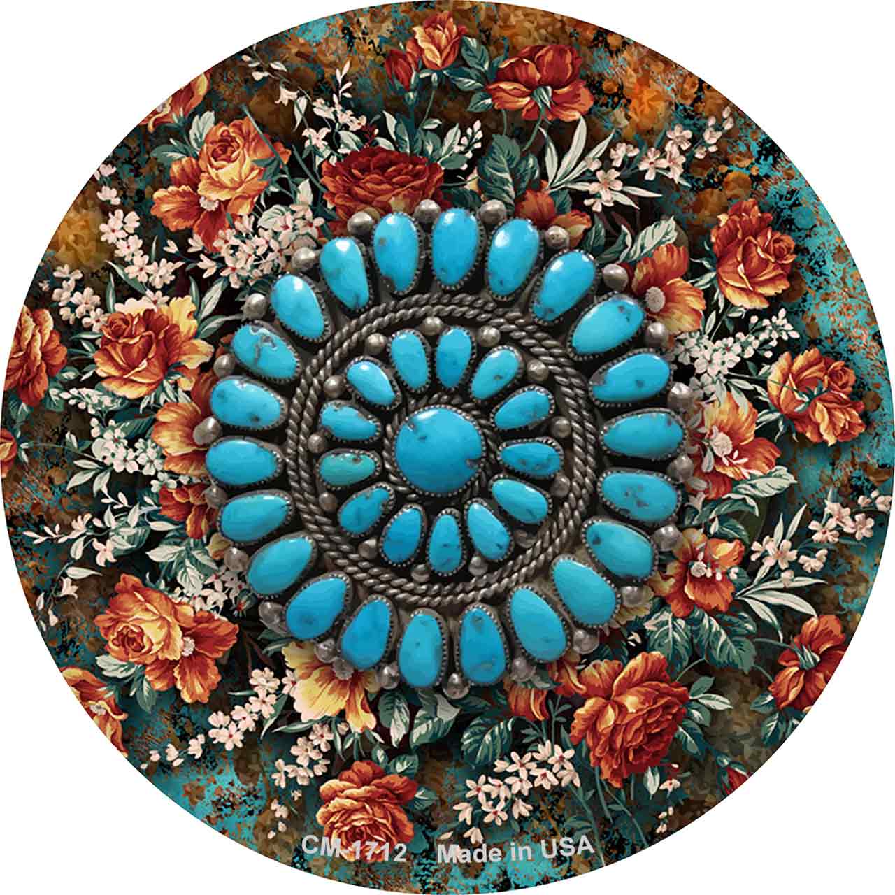 Turquoise Teardrop Concho Novelty Circle Coaster Set of 4