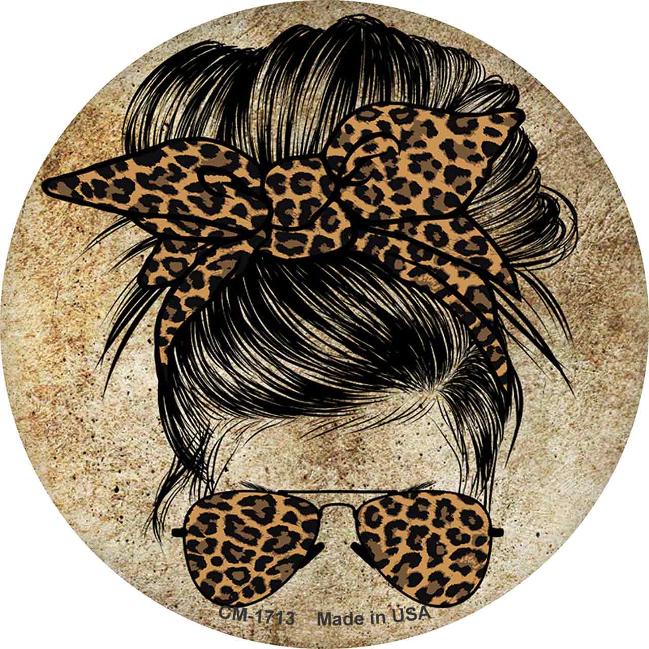 Aviator Bun Animal Print Novelty Circle Coaster Set of 4