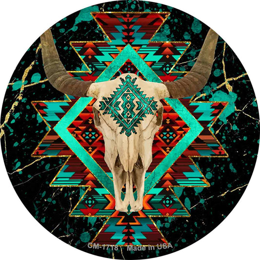 Cow Skull Dark Aztec Novelty Circle Coaster Set of 4