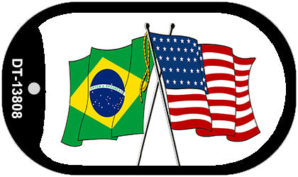 Brazil USA Crossed Flags Novelty Metal Dog Tag Necklace