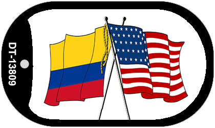 Colombia USA Crossed Flags Novelty Metal Dog Tag Necklace