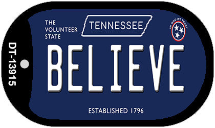 Believe Tennessee Blue Novelty Metal Dog Tag Necklace