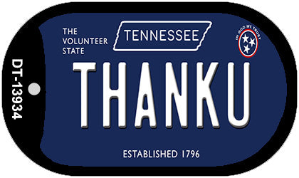 Thank U Tennessee Blue Novelty Metal Dog Tag Necklace