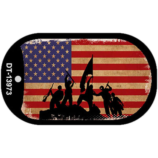 Grunge American Flag with Soldiers Novelty Metal Dog Tag Necklace