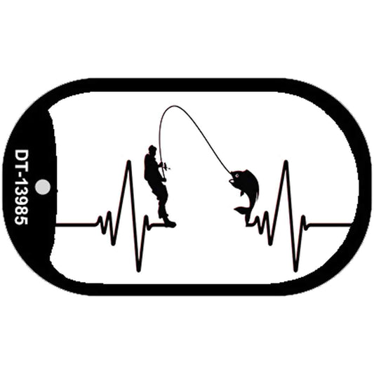 Fishing Heart Beat Novelty Metal Dog Tag Necklace