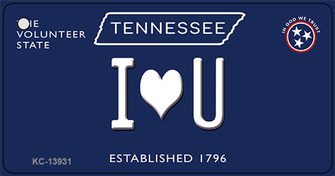 I Heart U Tennessee Blue Novelty Metal Key Chain