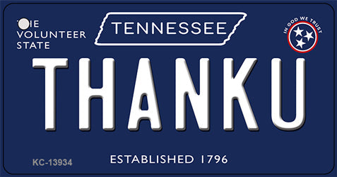 Thank U Tennessee Blue Novelty Metal Key Chain