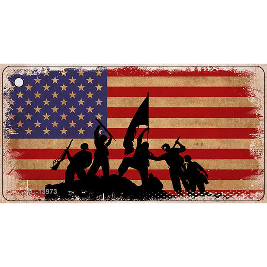 Grunge American Flag with Soldiers Novelty Metal Key Chain