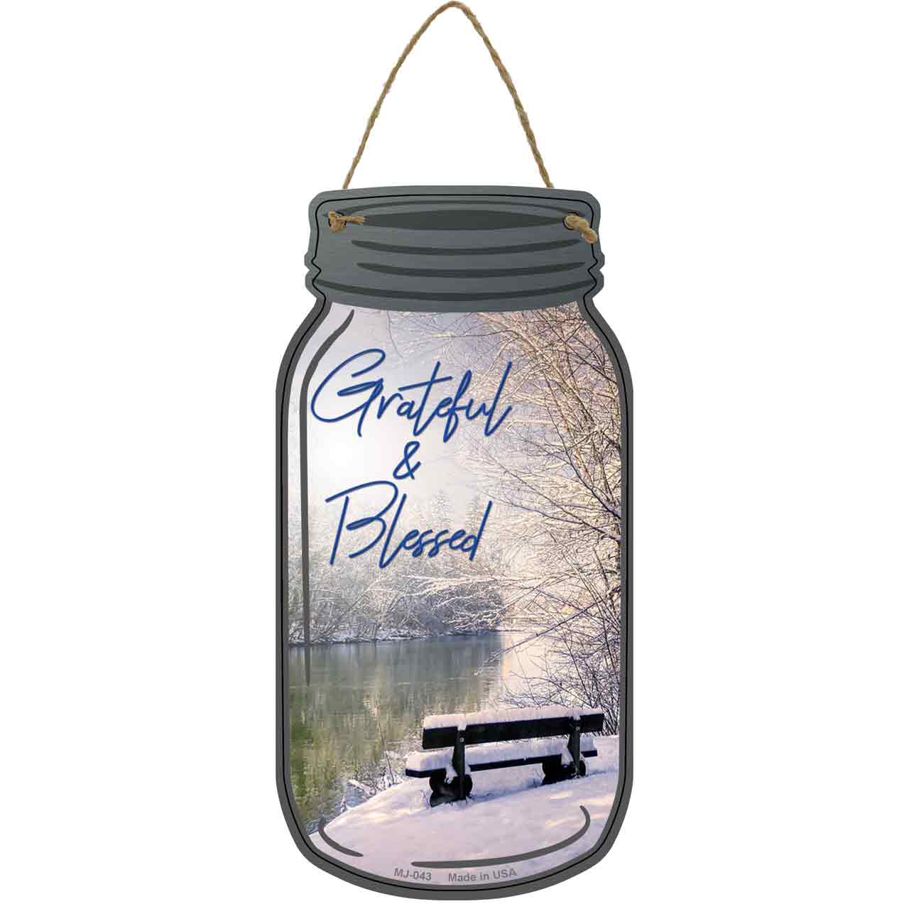 Winter Grateful And Blessed Novelty Metal Mason Jar Sign