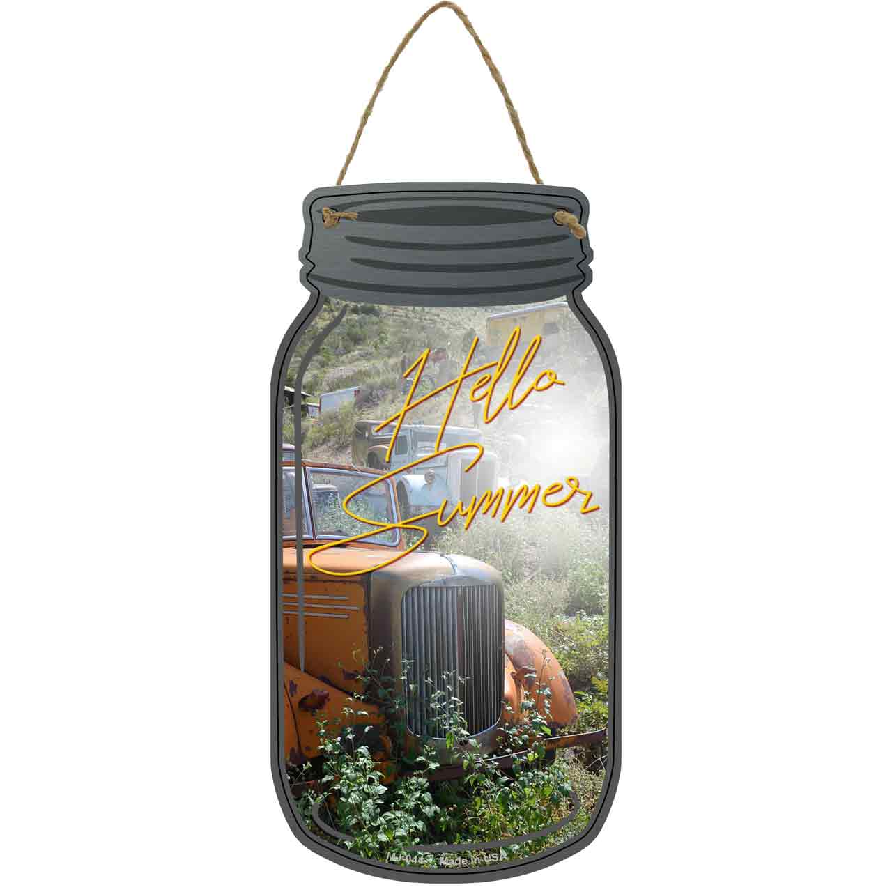 Hello Summer Novelty Metal Mason Jar Sign
