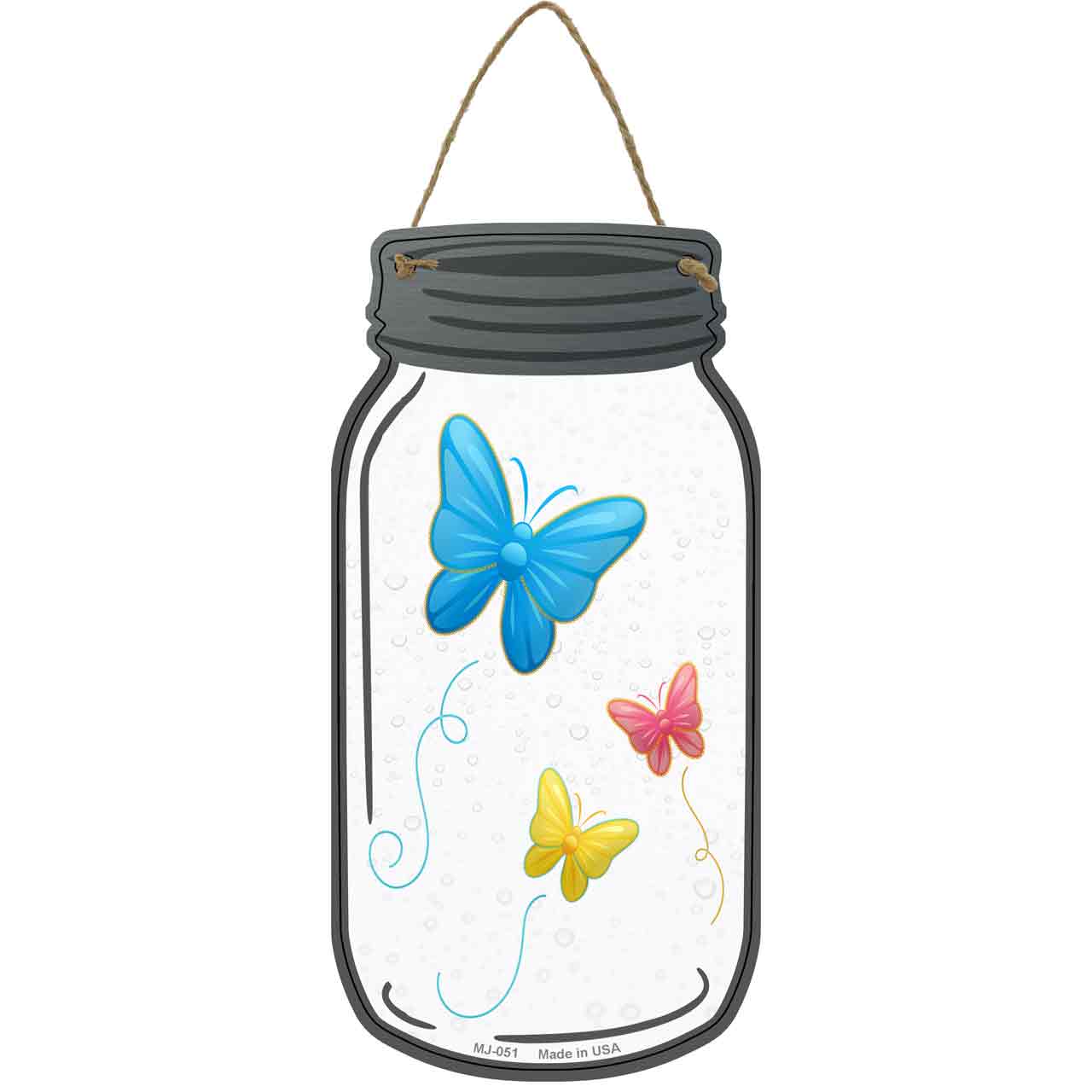 Colorful Butterflies Novelty Metal Mason Jar Sign