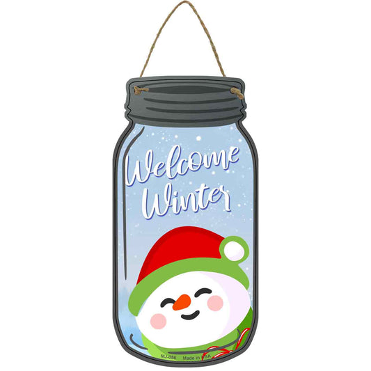 Welcome Winter Snowman Novelty Metal Mason Jar Sign
