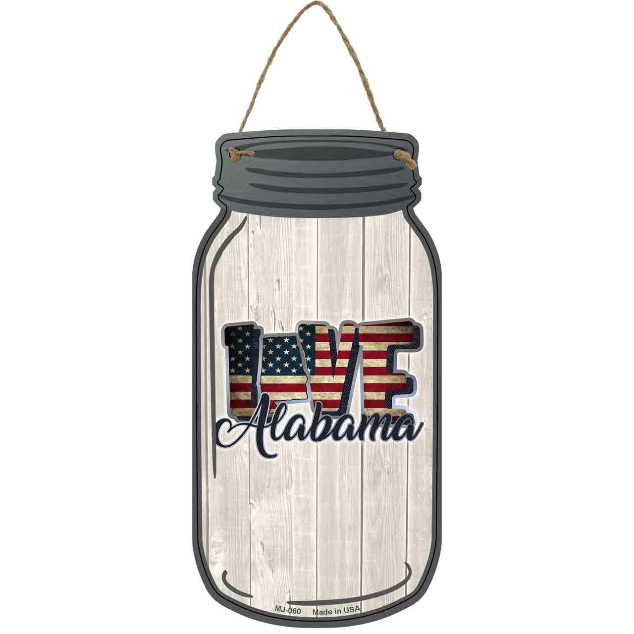 Love Alabama Silhouette Novelty Metal Mason Jar Sign