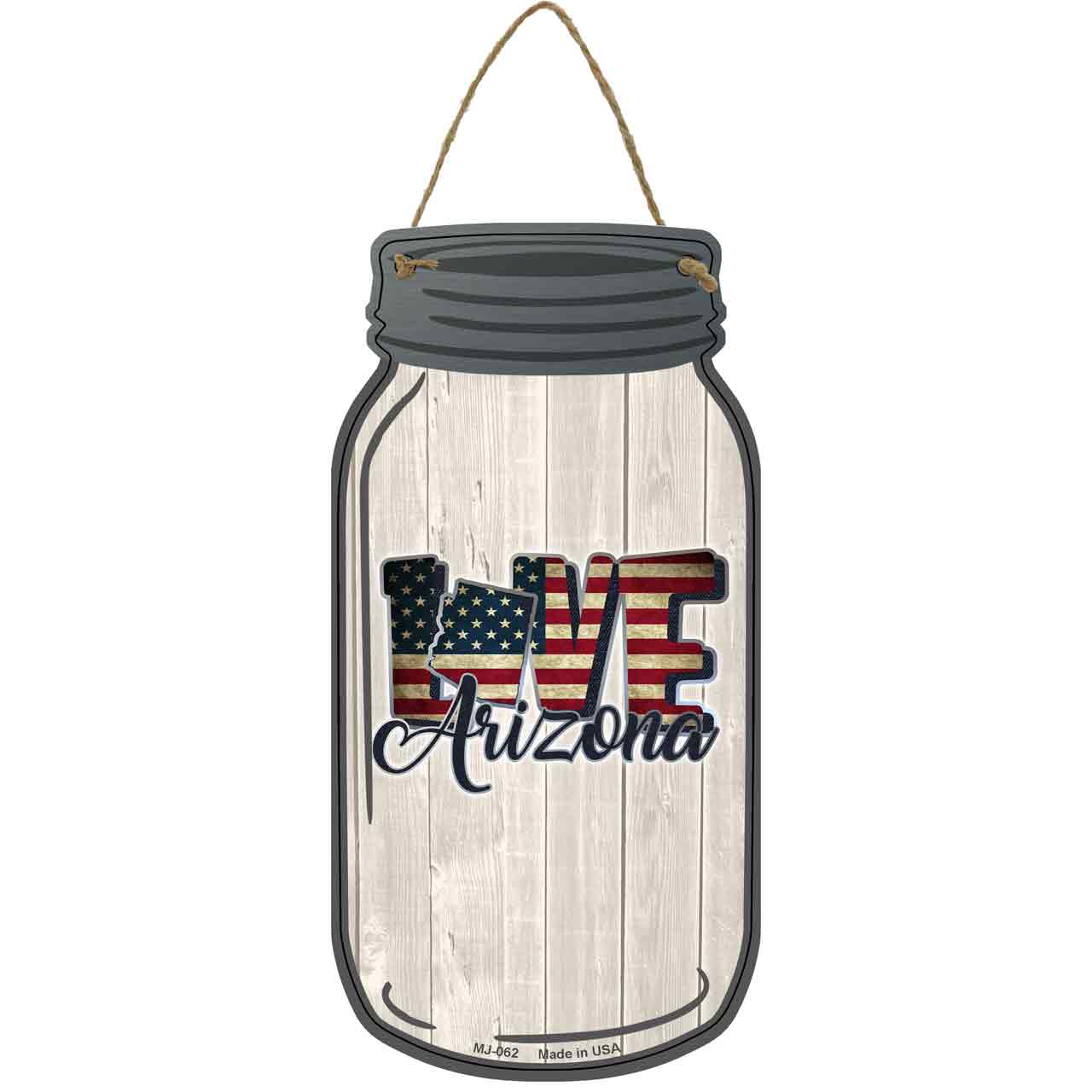 Love Arizona Silhouette Novelty Metal Mason Jar Sign