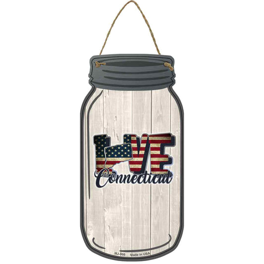 Love Connecticut Silhouette Novelty Metal Mason Jar Sign
