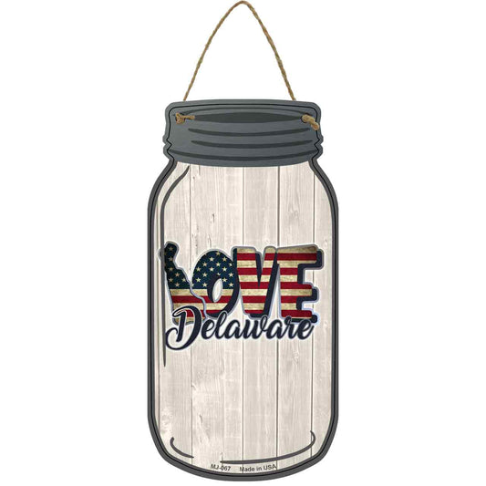 Love Delaware Silhouette Novelty Metal Mason Jar Sign