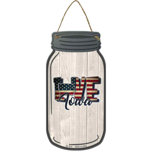 Love Iowa Silhouette Novelty Metal Mason Jar Sign