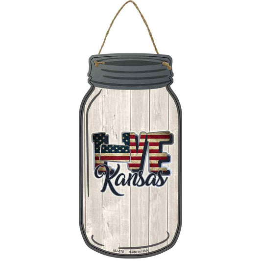 Love Kansas Silhouette Novelty Metal Mason Jar Sign