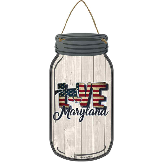 Love Maryland Silhouette Novelty Metal Mason Jar Sign