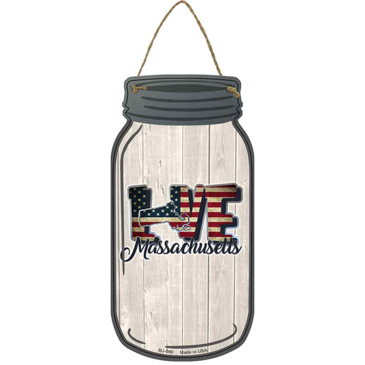 Love Massachusetts Silhouette Novelty Metal Mason Jar Sign