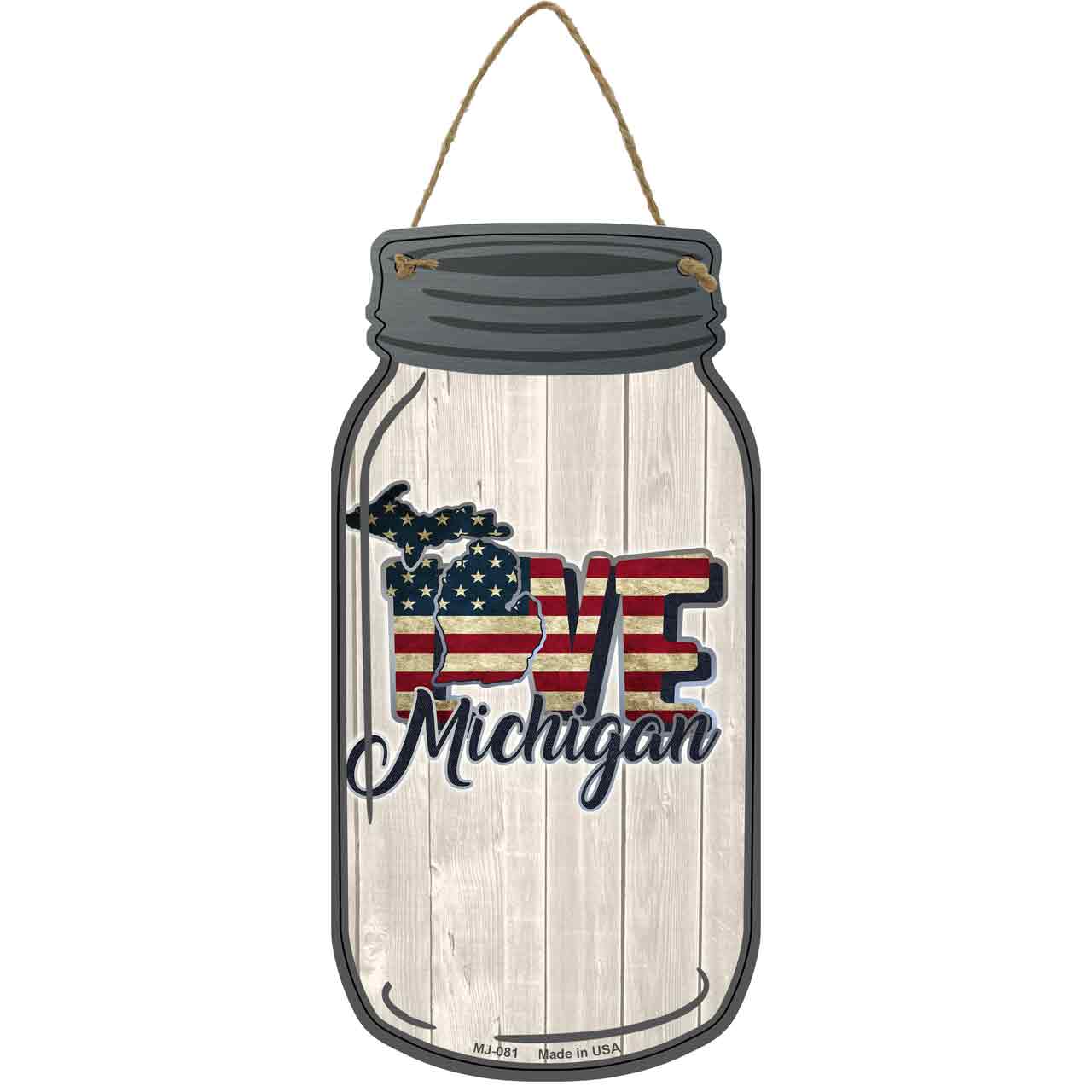 Love Michigan Silhouette Novelty Metal Mason Jar Sign