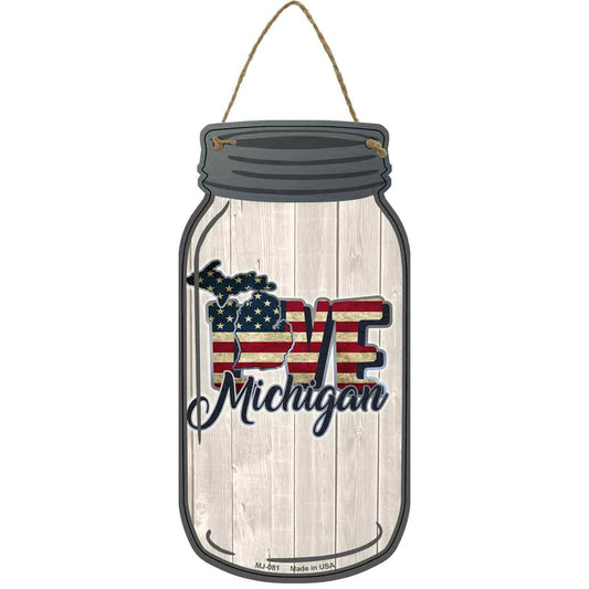 Love Michigan Silhouette Novelty Metal Mason Jar Sign