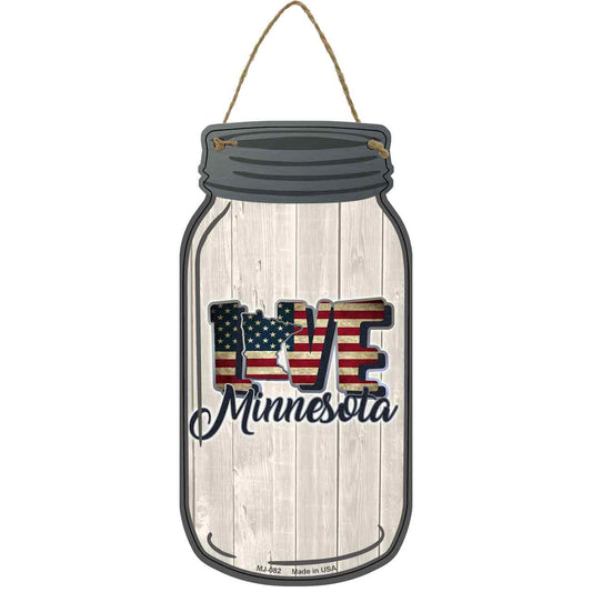 Love Minnesota Silhouette Novelty Metal Mason Jar Sign