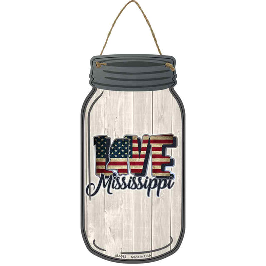 Love Mississippi Silhouette Novelty Metal Mason Jar Sign